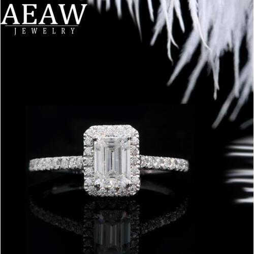 AEAW 0.7ct 4*6mm Emerald Cut Moissanite Stone Rings For Women 18k 14k White Gold Rose Gold Romantic Wedding Engagement Rings