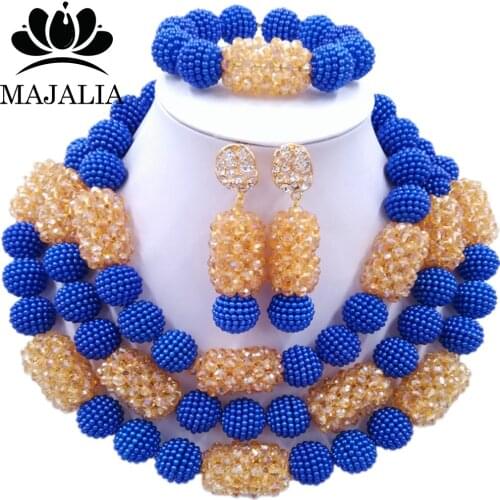 Majalia Fashion Charming Nigerian Wedding African Jewelry Set Brown Crystal Necklace Bride Jewelry Sets 3SZ056
