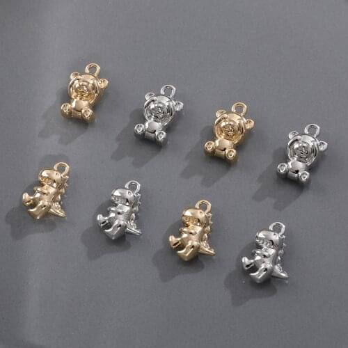 Korea Three-dimensional Mini Cute Dinosaur Teddy Bear Alloy Pendant DIY Handmade Jewelry Earrings Accessories Material