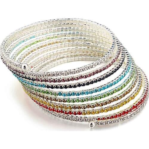 Colorful Rhinestone Bracelet Woman 7 Colors Rainbow Chakra Crystal Bangle Jewelry Girl Friend Gift