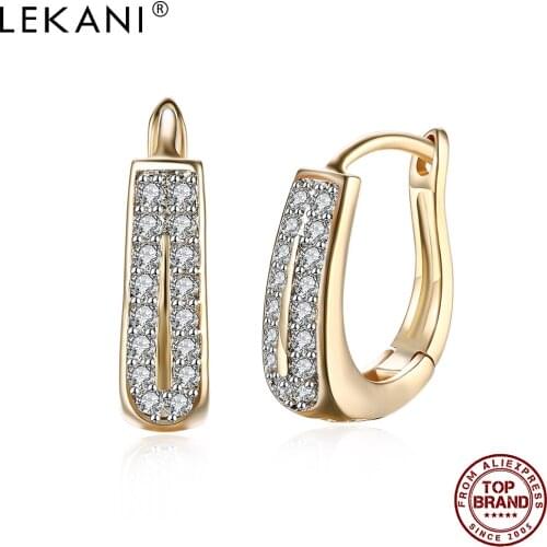 LEKANI Double Row Round Luxurious Stud Earrings Women Shine Clear Cubic Zirconia Earring Party Champagne Gold Fashion Jewelry