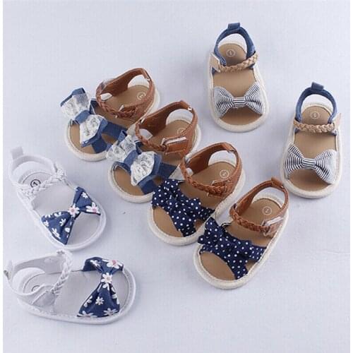 Summer Baby Girl Bowknot Sandals Anti-Slip Crib Shoes Soft Sole Prewalkers 0-18M