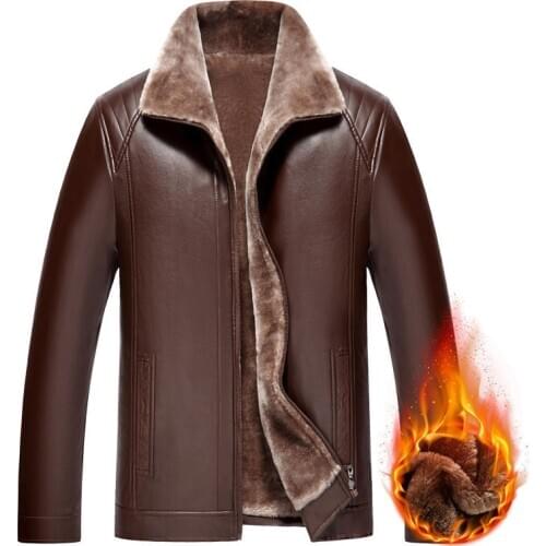 Men Leather Jacket Men Fur Lined Winter Jacket Winter Warm Overcoat Male Outwear Vintage Style Fur Collar Jackets & Coats MY258
