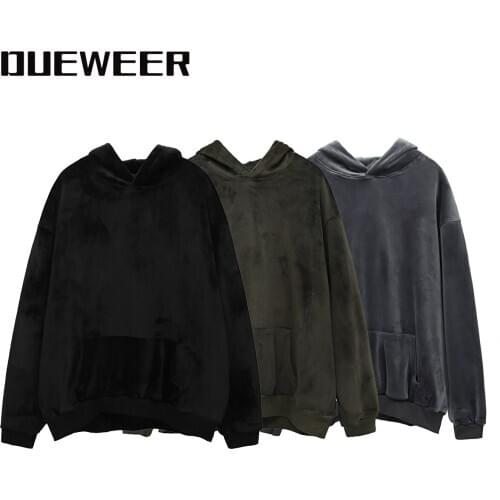 Dueweer Mens Oversized Hoodies Sweatshirts Hip Hop Streetwear Autumn Winter Warm Fleece Velvet Hoodie Sweatshirt