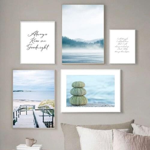 Lake Beach Wooden Steps Wall Art Canvas Painting Nordic Always Kiss Me QuotePoster and Print Wall Pictures for Living Room Decor