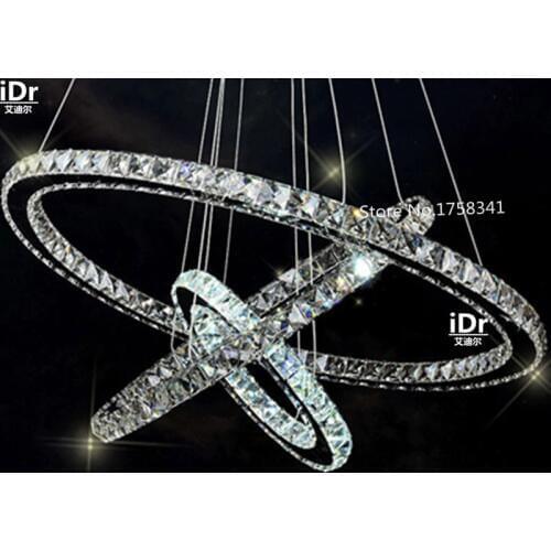 Stainless steel 3 Circles 65W LED K9 Crystal Chandelier Hot sale Diamond Ring Modern Pendant Lamp Upscale atmosphere