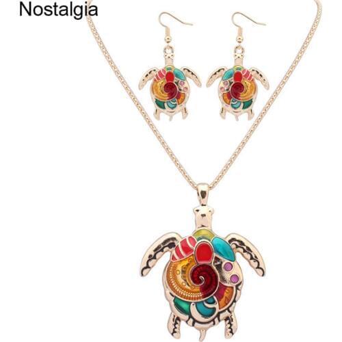 Nostalgia Enamel Tortoise Jewlery Sets For Women Colar E Brinco Colorful Pink Set