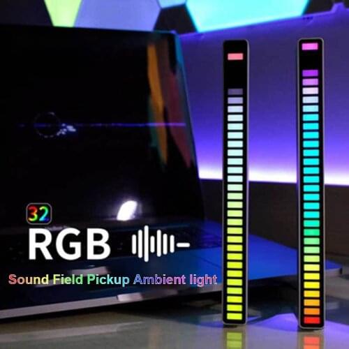 2021 New Car Sound Control Light RGB Voice-Activated Music Rhythm Ambient Light with 32 LED 18 Colors Car Home Decoration Lamp