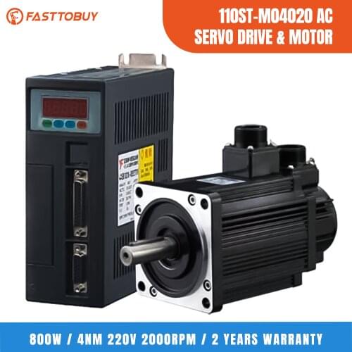 NEMA42 110mm Industrial Servo Motor Kit 800w 4Nm 220v 2000r/min 110ST-M04020 for Food Processing Machine with 2 Years Warranty