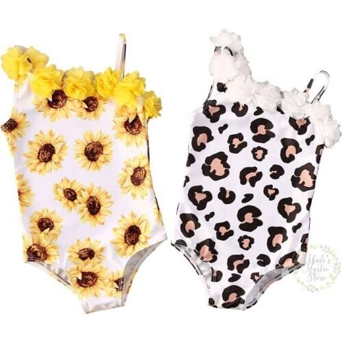 6M-5Y Toddler Infant Baby Kid Girls Flower Swimsuit One Pieces Sunflower Leopard Swimwear Bathing Suit Beachwear Bodysuit