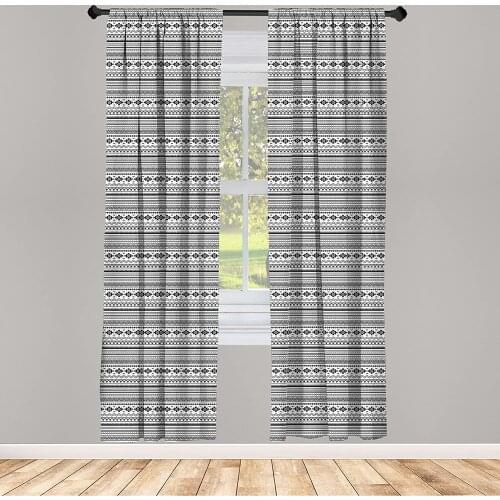 Tribal Window Curtains Aztec American Folkloric Art Borders Tribal South America Culture Lightweight Decorative