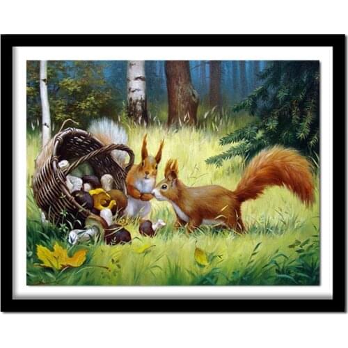 Full Round Diamond Embroidery Squirrels Diy Diamond Painting Cross Stitch Full Square Rhinestones 5D Diamond Mushroom Y4