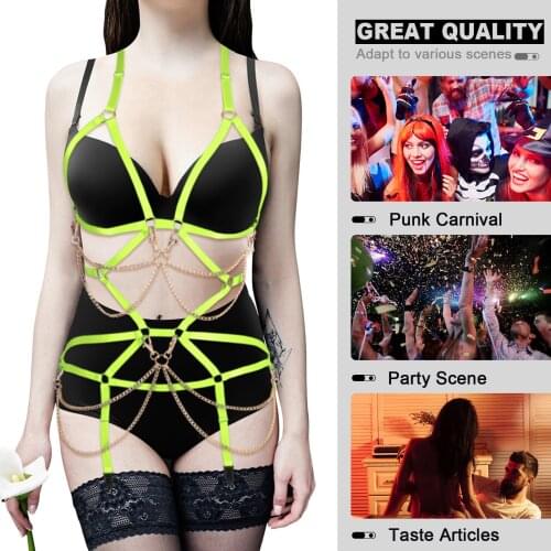 Bondage Chain Adjustable Harness Belts Punk Women Harness Pole Dance Strap Sexy Bdsm Erotic Lingerie Suspender Set Festival Rave