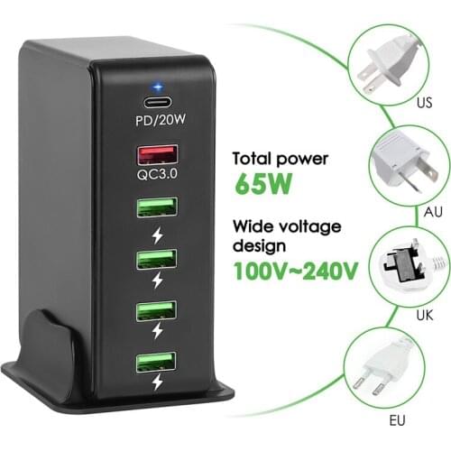 New 65W PD Phone Charger QC3.0 20W 4 USB Quick Charger for iphone 11 12 for ipad USB Phone Charger Charging Station