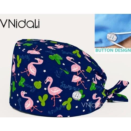 Nurse cosplay hat with button medical head cap men scrubs caps Beauty salon cap hospital work cap Flamingo print