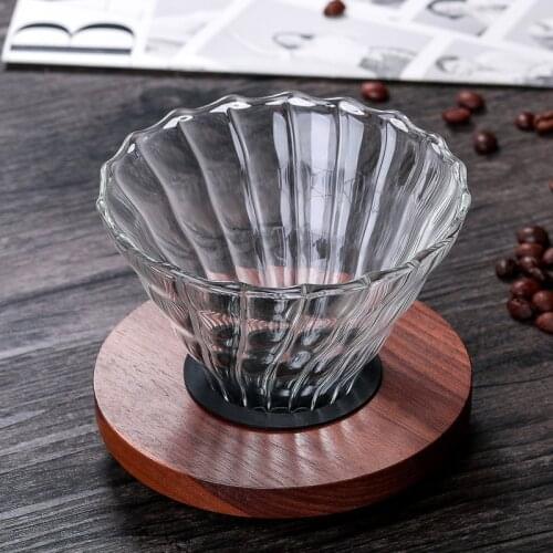 Sealing Strip Coffee Filter with Black Walnut Support Vertical Glass Coffee Filter Cup V60 Coffee Funnel Drip Coffee Tool