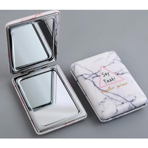 Makeup Mirror Folding Clear Glass Metal Faux Leather Mirror for Travel Hand Held Small Foldable Cosmetic Pocket Mirror