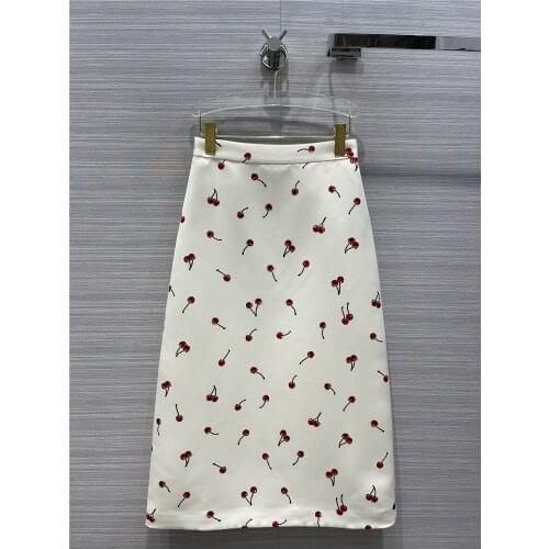 Print Runway Brand Cherry 2021 Spring Summer Women New Sweet High Waist Thin A-line Skirt Casual High-end Polyester Skirts