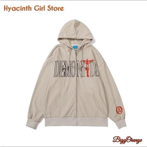 Embroidered text oversized womens hoodie couple zipper sweatshirt Y2k beautiful cardigan Harajuku gothic retro top