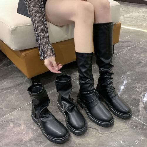 Women Boots Ladies Shoes Slip on Ankle Mid Calf Boots Platform Non Slip PU Leather Soft New Footwear Woman Fashion Spring
