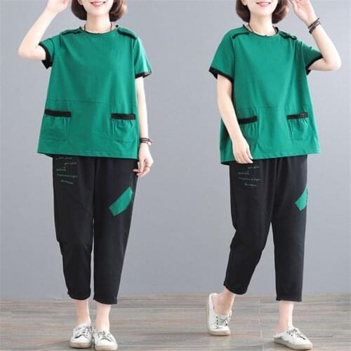 Women Suit Summer 2 Piece Set Women T Shirts Shorts Large Size Loose Sports Two Sets Suit Summer 2021 Tracksuit