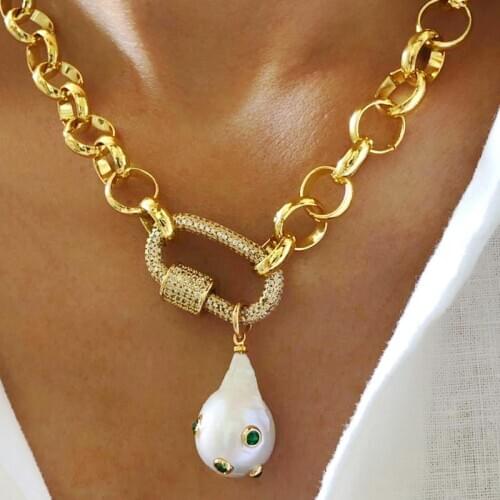 Lady charm pendant necklace baroque natural pearl fashion twisted chain jewelry handmade party trend accessories