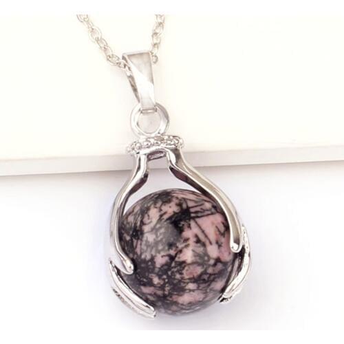 100-Unique 1 Pcs Silver Plated Hand Shape with Rhodonite Stone Bead Pendant Link Chain Necklace For Gift