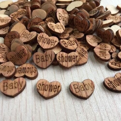 100X Wooden Heart Baby Shower Table Confetti Vintage Affair Rustic Wedding Infant Christening Decoration