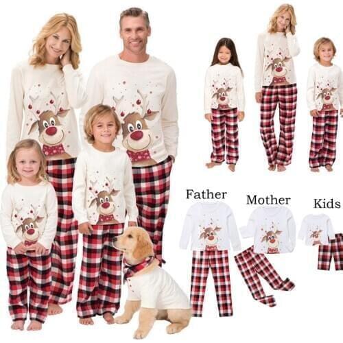 2020 Family Christmas Pajamas Set Deer Print Adult Women Kids Family Matching Clothes Xmas Family Sleepwear 2PCS Sets Top+Pants