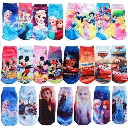 4pair/bag Kids Socks Mickey Anna Elsa Cars Soft Girl Boys Socks 3D Princess Print Cute Socks Cartoon Children Kids Funny Socks
