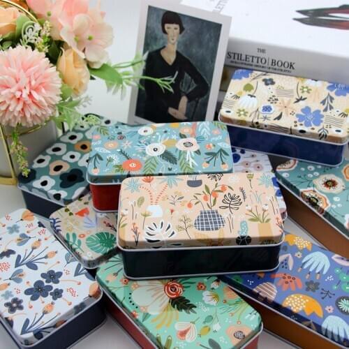 6 Pcs Random Color Rectangle Tin Box Document Invoice Sticker Headset Hand Account Card Storage Box Cartoon Candy Box 11.5CM