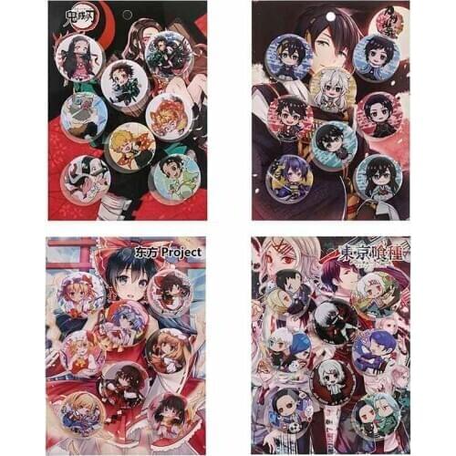 8pcs/set Anime Demon Slayer: Kimetsu No Yaiba Kamado Tanjirou Cosplay Bedge Cartoon Collect Bags Badges Button Brooch Pins