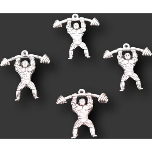 8pcs Silver Color Muscle Male Strongman Alloy Pendants Sports Necklace Bracelet DIY Charms Handmade Jewelry Making Accessorie