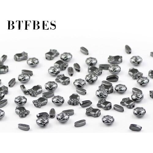 BTFBES Carving Works Roses Owls Leaves Black Hematite Beads Natural Stone Loose Bead For Jewelry bracelet Making DIY Accessories