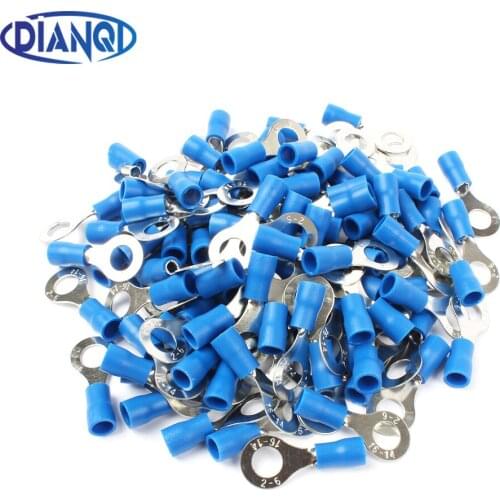 DIANQI RV2-6 Blue Ring insulated terminal Cable Wire Connector 100PCS/Pack suit 1.5-2.5mm Electrical Crimp Terminal