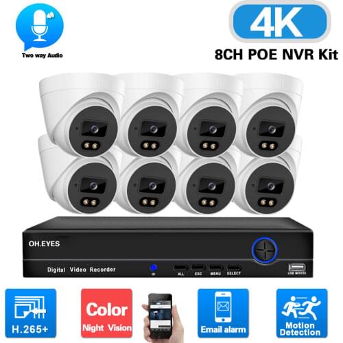 HD 5MP POE CCTV Video Surveillance 8 Cameras 8CH NVR Kit Home Security Camera System Two Way Audio Color Night Vision IP Cam Set