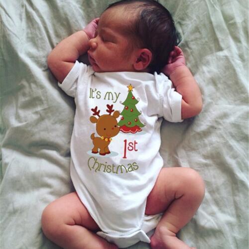 Hot sale Cotton Deer My 1st Christmas Newborn Baby Boy Girls One Piece Bodysuit Jumpsuit Outfit Clothes DS19
