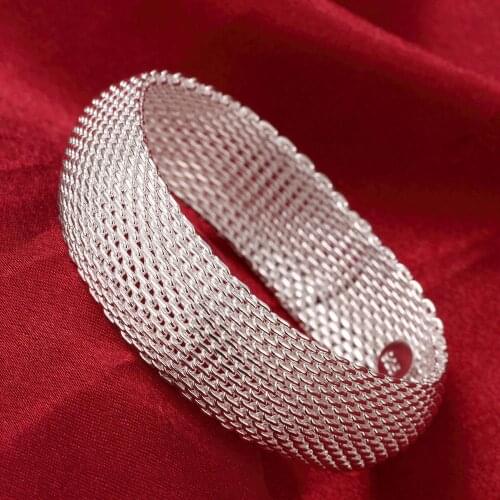 Hot luxury 925 Sterling Silver Bracelets for Women fine Round net bangle Christmas Gifts Fashion Wedding Party Jewelry