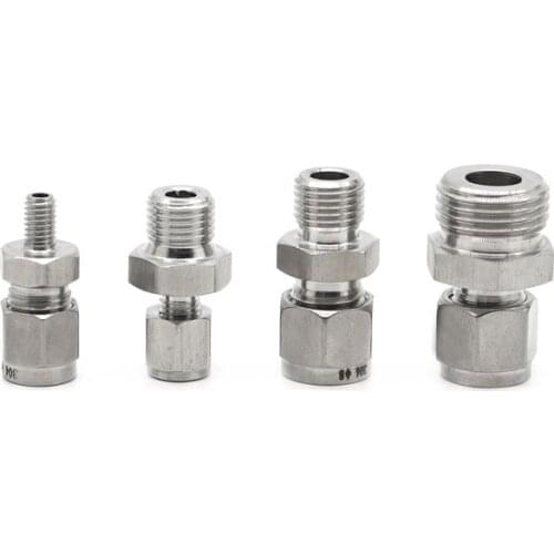 M10 14 16 20 Metric Male Fit 6 8 10 12mm OD Tube Double Ferrule Compression Union Connector 304 Stainless Steel Water Gas Fuel