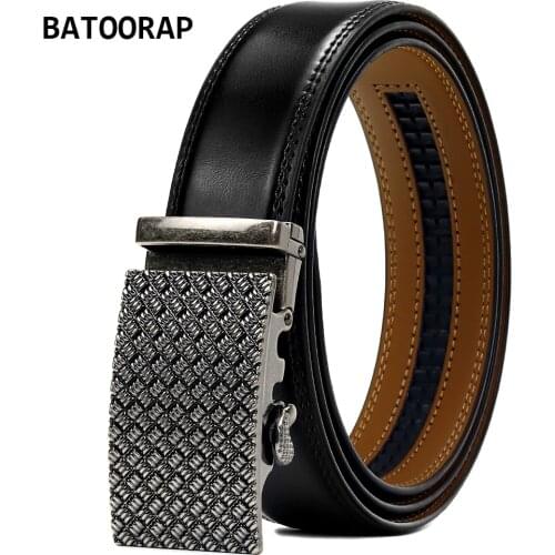 BATOORAP Leather Belt Men Belt For Men Cow Genuine Weave Print Vintage Metal Buckle Fashion Black Trouser Straps 110CM-130CM