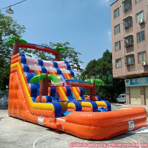 Inflatable Water Slide Jump Pool, Orange Bouncy Slide For Wet Dry Play With Detached Ground Bounce Pool