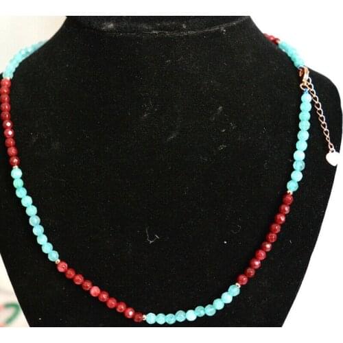 Natural 4mm Faceted ruby & Amazon Rondelle Gemstone Beads Necklace 18'' AA
