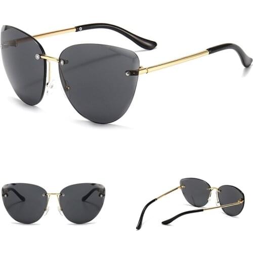 New trendy polygonal cut edge fashion sunglasses women rimless glasses big frame sunshade UV400 driving travel sunglasses