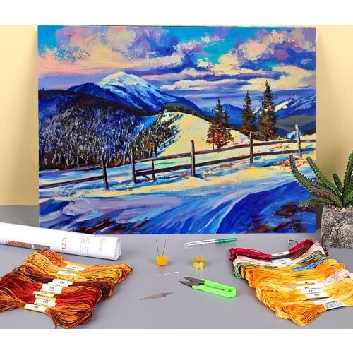 Landscape Mount Syniak Pre-Printed 11CT Cross-Stitch Kit Embroidery DMC Threads Painting Hobby Needlework Handicraft Decor