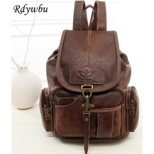 Rdywbu WOMENS VINTAGE PU LEATHER DRAWSTRING BACKPACK - Females Large Capacity Retro Travel Crossbody Shoulder Bag Bolsas B222
