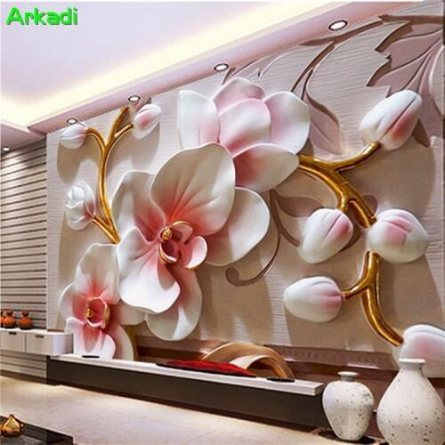 3D Phalaenopsis Embossed Background Wall Modern Simple Flower Decoration Painting Wedding Photo Mural Home Decoration Customized