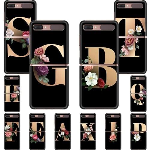 A B C First Letter Cover For Samsung Galaxy Z Flip 5G Black Foldable Hard PC Phone Case ZFlip 6.7" Fold Shell Coque Capa