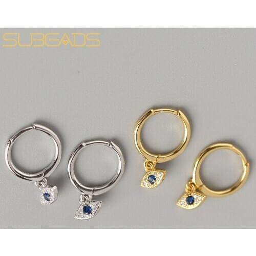 Subeads 925 Sterling Silver Evil Eye Ear Clip Earrings For Women Gold Earrings Small Hoop Ear Bone Aretes Girl Gift Spike Zircon