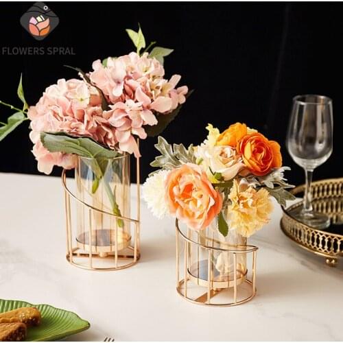 European Style Light Luxury Wrought Iron Glass Vase Home Decoration Romantic Candlelight Dinner Props Table Decoration Vase