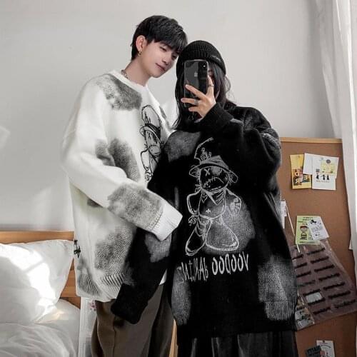 Couple Sweater Autumn Cartoons Printed Loose Long Sleeve Sweaters Mens 2021 Korean style Trend Knitting Pullover